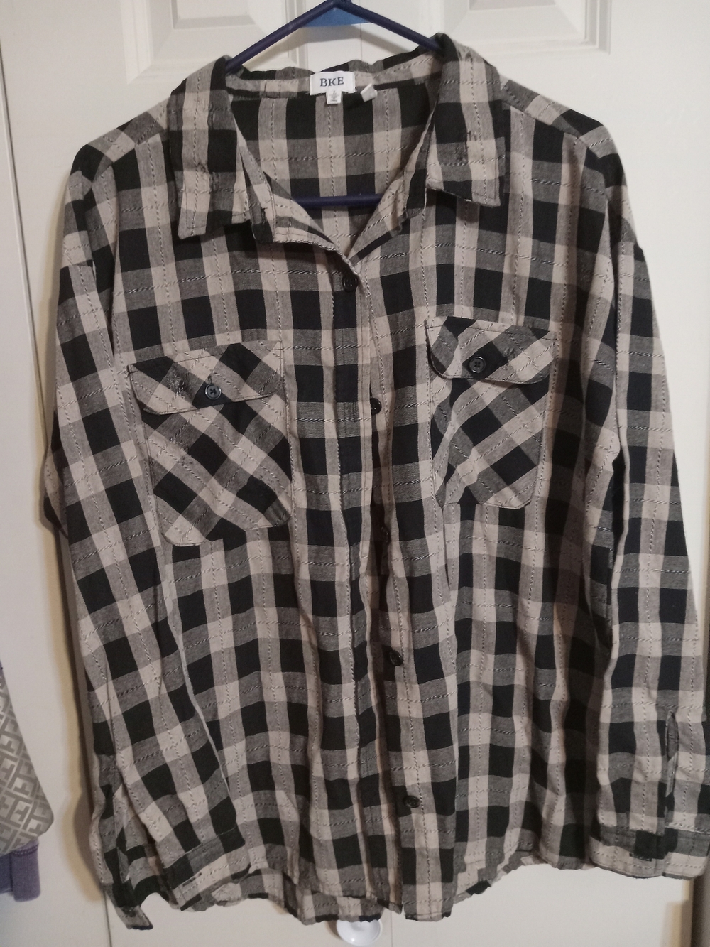 BKE Black and Cream Plaid Boyfriend Shirt